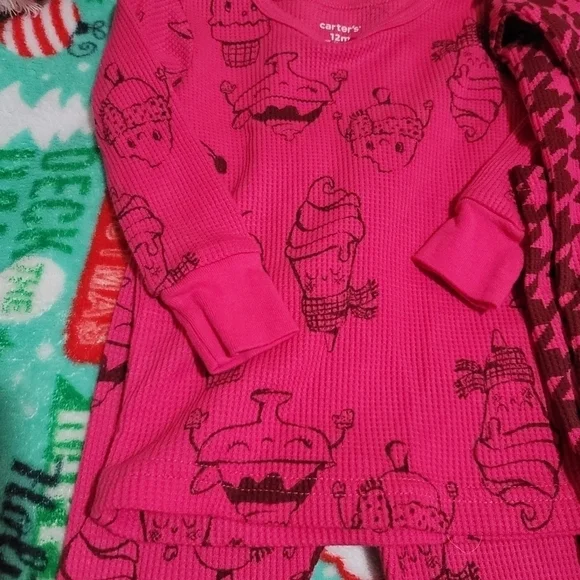 Carters Little girl set of Pink long sleeve Pants Outfit Size 12Months - Picture 2 of 5